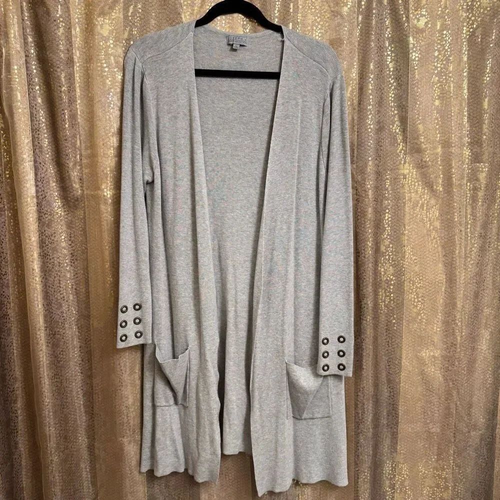 Joseph A. Long Heather Gray Cozy Cardigan Sweater Grommets XL